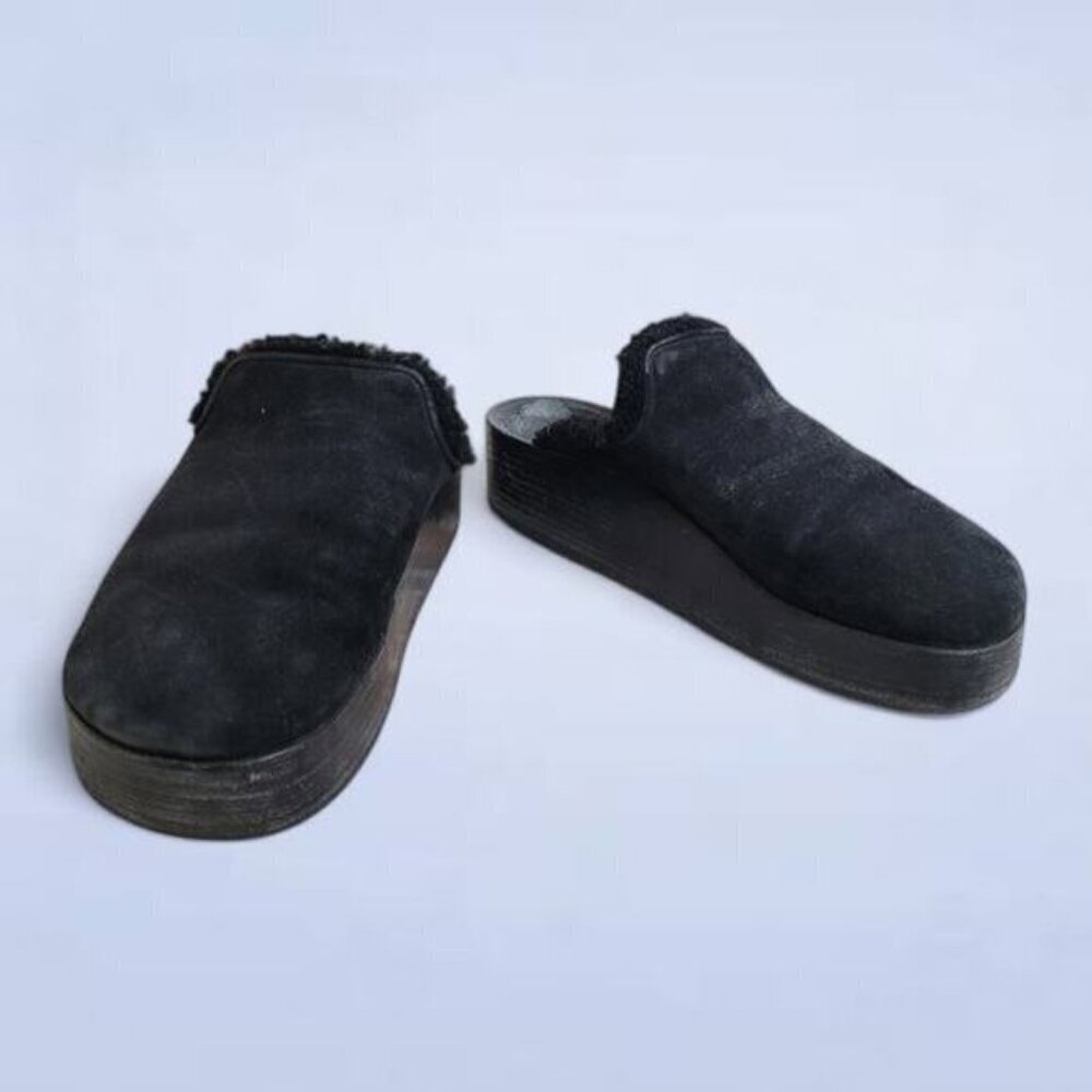 Rag‎ & Bone Eisa Black Leather Shearling Platform Clog Mules - Size 39